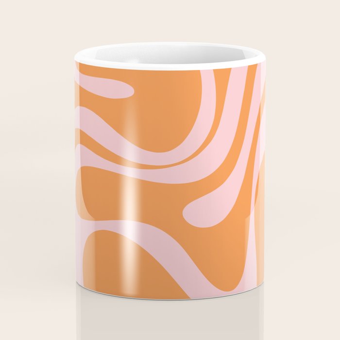Retro Liquid Swirl Abstract 2 in Pastel Pink and Light Orange Coffee Mug Gallery Image 4