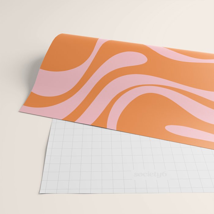 Retro Liquid Swirl Abstract 2 in Pastel Pink and Light Orange Wrapping Paper Gallery Image 2