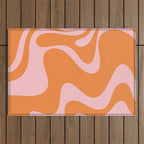 Retro Liquid Swirl Abstract 2 in Pastel Pink and Light Orange Outdoor Rug Gallery Image 1