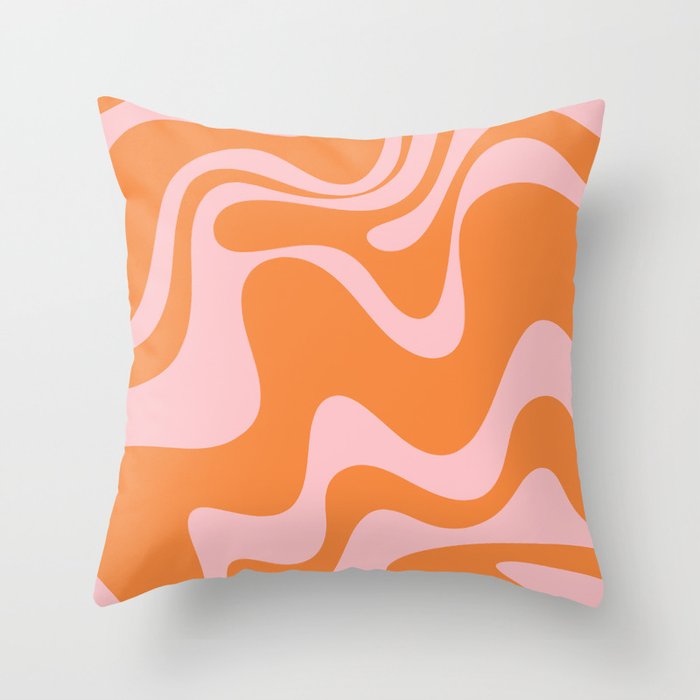 Retro Liquid Swirl Abstract 2 in Pastel Pink and Light Orange Throw Pillow Gallery Image 1