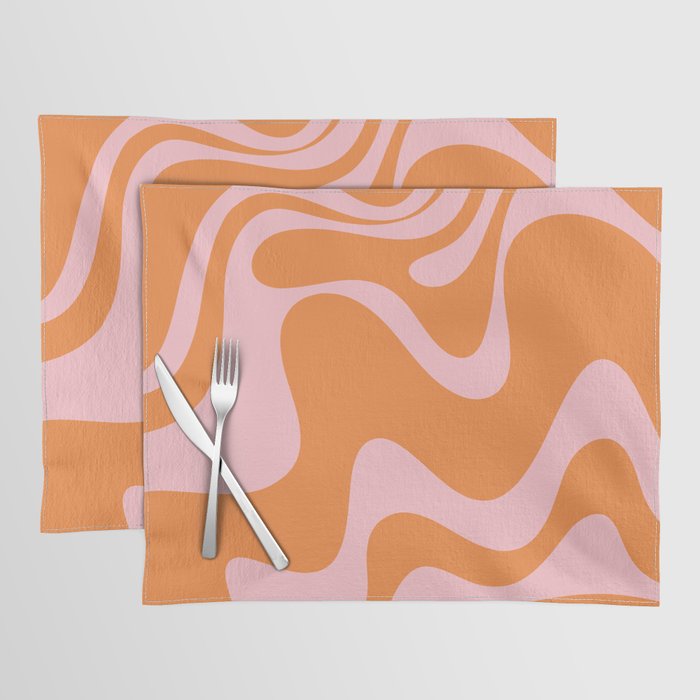 Retro Liquid Swirl Abstract 2 in Pastel Pink and Light Orange Placemat Gallery Image 1