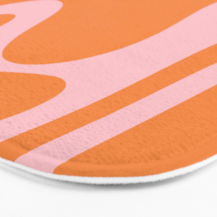 Retro Liquid Swirl Abstract 2 in Pastel Pink and Light Orange Bath Mat Gallery Image 3