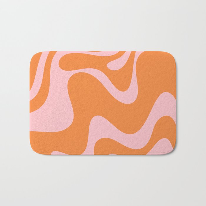 Retro Liquid Swirl Abstract 2 in Pastel Pink and Light Orange Bath Mat Gallery Image 1