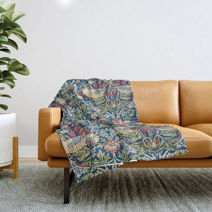 William Morris  Strawberry Thief Throw Blanket Gallery Image 1
