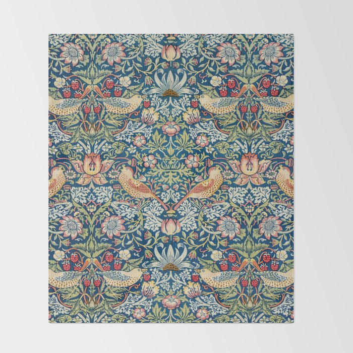 William Morris  Strawberry Thief Throw Blanket Gallery Image 2