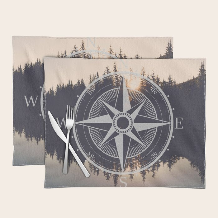 Wooded Lake Reflection Compass Placemat Gallery Image 1