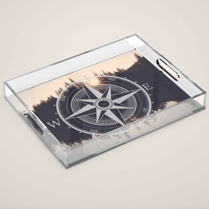 Wooded Lake Reflection Compass Acrylic Tray Gallery Image 1