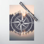 Wooded Lake Reflection Compass Wrapping Paper Gallery Image 1