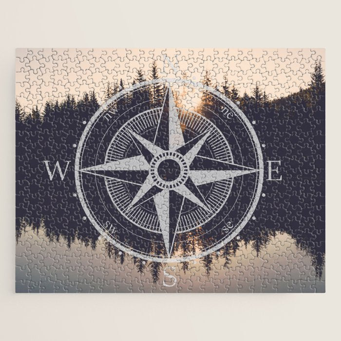 Wooded Lake Reflection Compass Jigsaw Puzzle Gallery Image 1