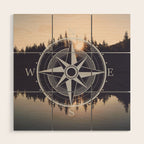 Wooded Lake Reflection Compass Wood Wall Art Gallery Image 1