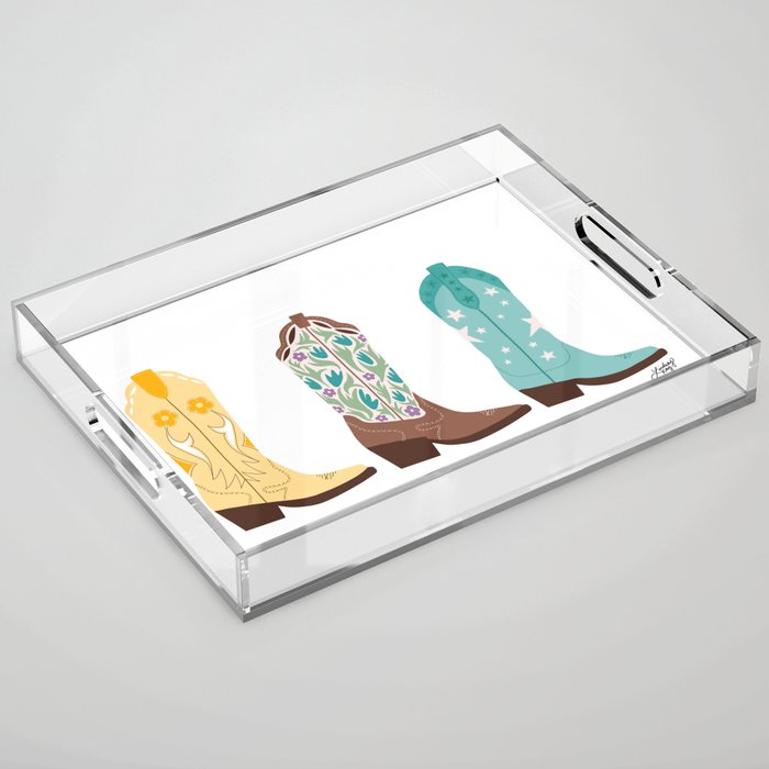 Cowboy Boots Illustration (Bright Palette) Acrylic Tray Gallery Image 1