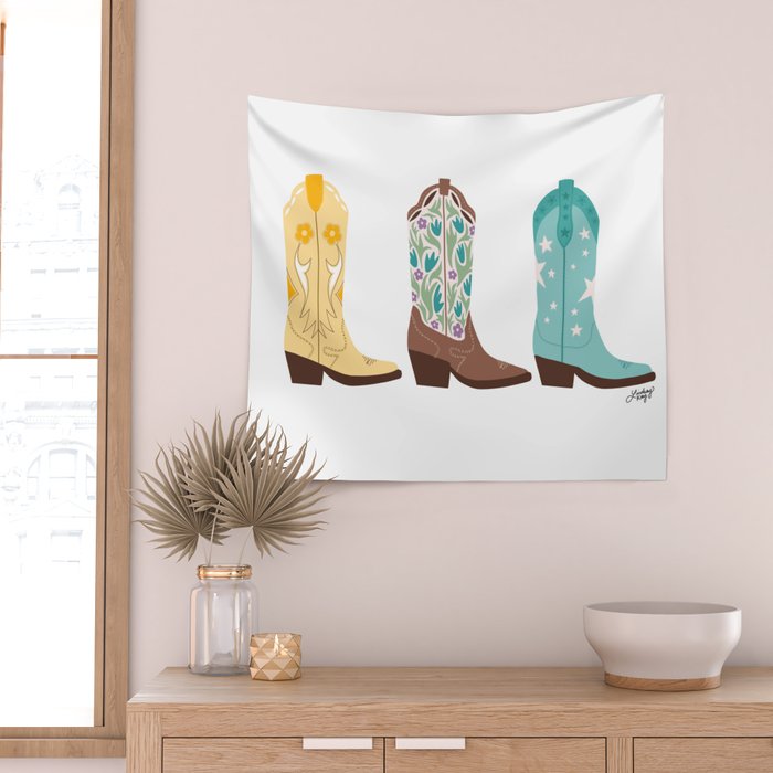 Cowboy Boots Illustration (Bright Palette) Wall Tapestry Gallery Image 2