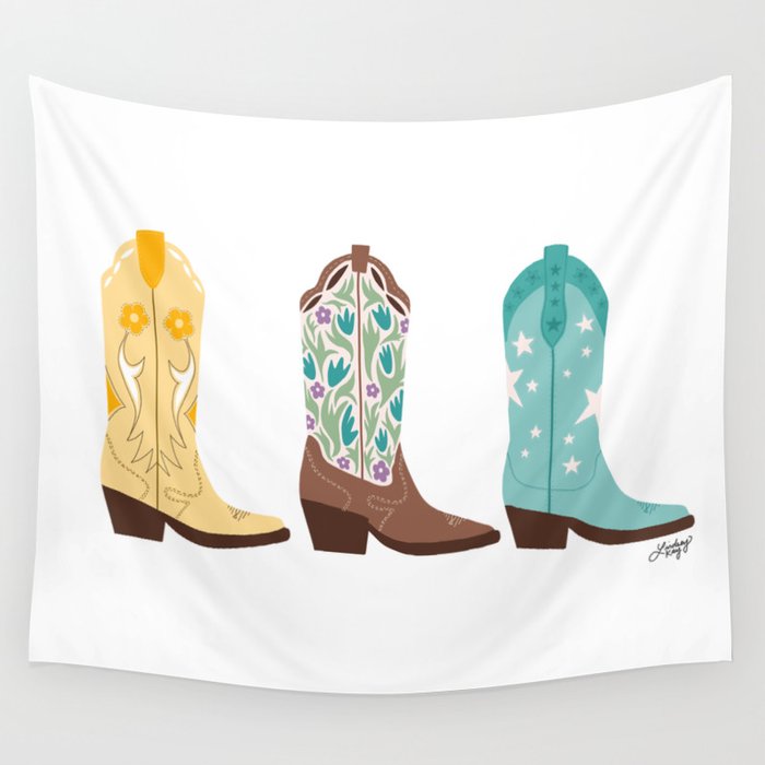 Cowboy Boots Illustration (Bright Palette) Wall Tapestry Gallery Image 1