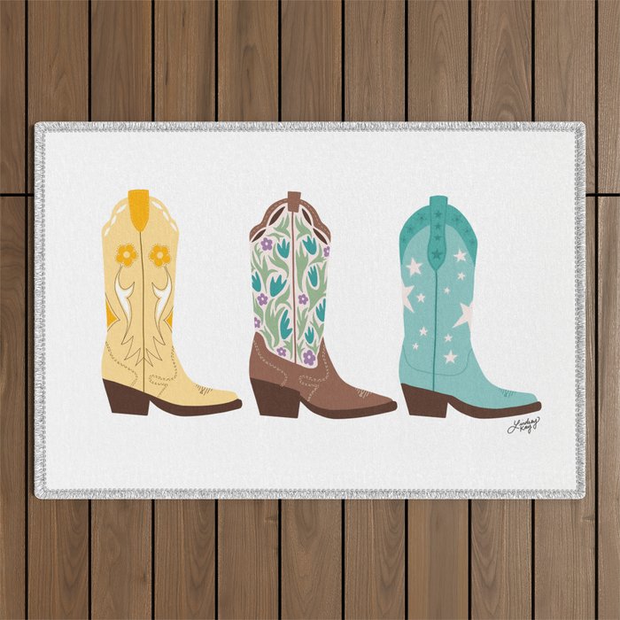 Cowboy Boots Illustration (Bright Palette) Outdoor Rug Gallery Image 1
