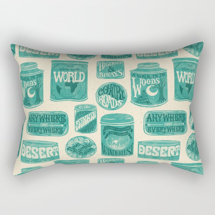 Vagabondâs Cupboard - teal and cream Rectangular Pillow Gallery Image 2