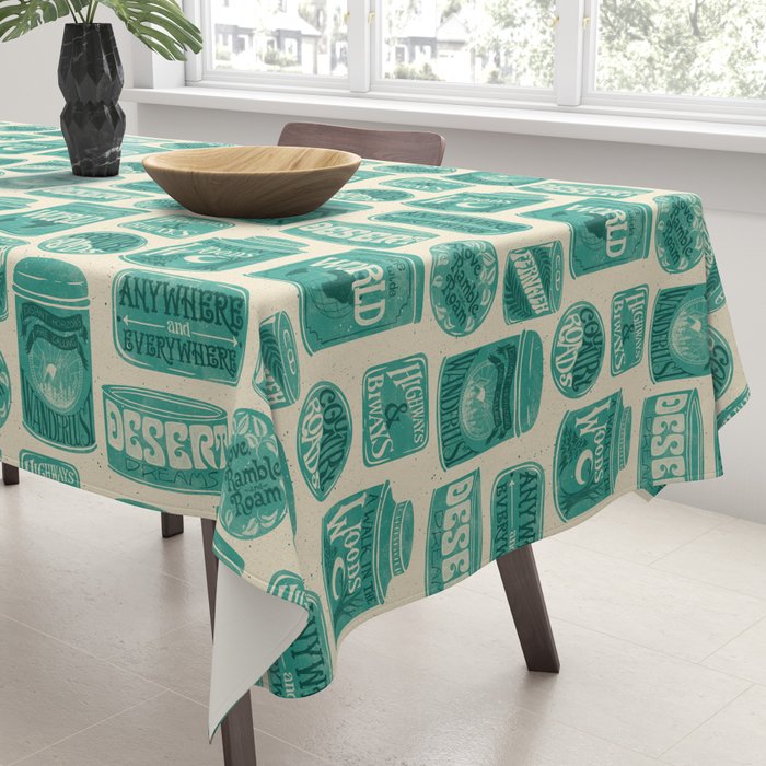 Vagabondâs Cupboard - teal and cream Tablecloth Gallery Image 3