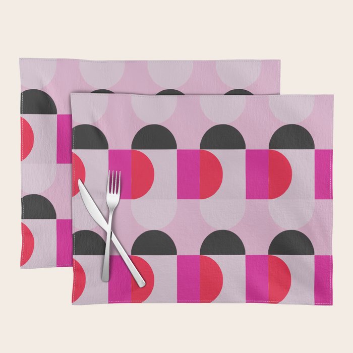 Mid Century Modern Pink Red Black Geometric Placemat Gallery Image 1