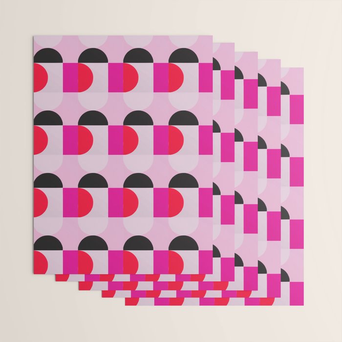 Mid Century Modern Pink Red Black Geometric Wrapping Paper Gallery Image 3