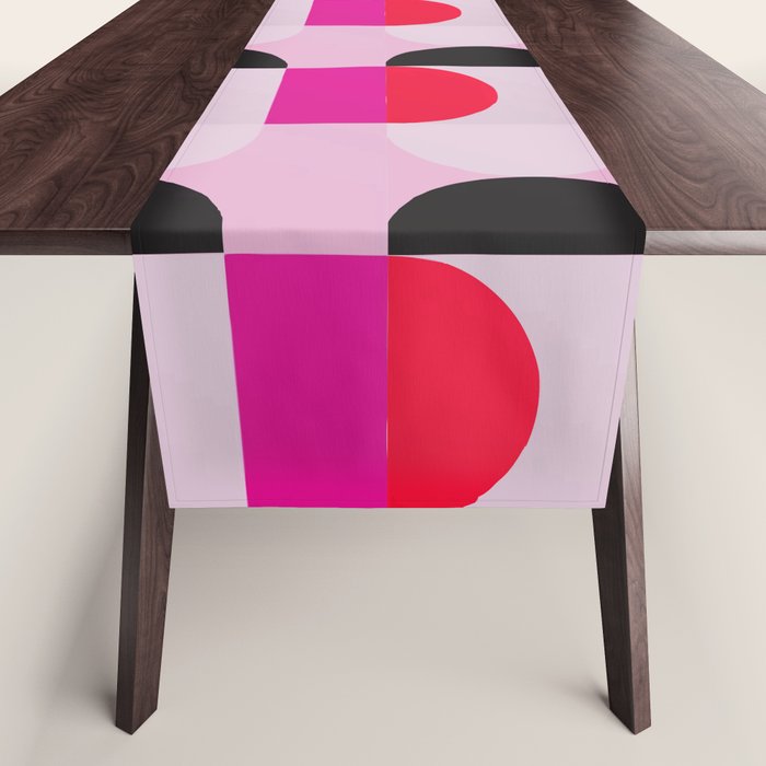 Mid Century Modern Pink Red Black Geometric Table Runner Gallery Image 1