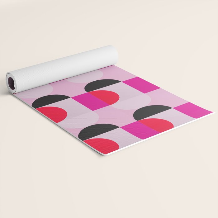 Mid Century Modern Pink Red Black Geometric Yoga Mat Gallery Image 2