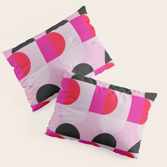 Mid Century Modern Pink Red Black Geometric Pillow Sham Gallery Image 1