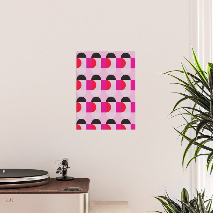 Mid Century Modern Pink Red Black Geometric Poster Gallery Image 2