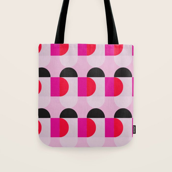 Mid Century Modern Pink Red Black Geometric Tote Bag Gallery Image 1