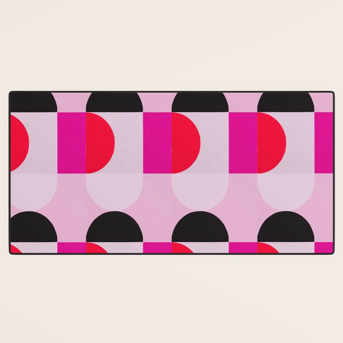 Mid Century Modern Pink Red Black Geometric Desk Mat Gallery Image 3