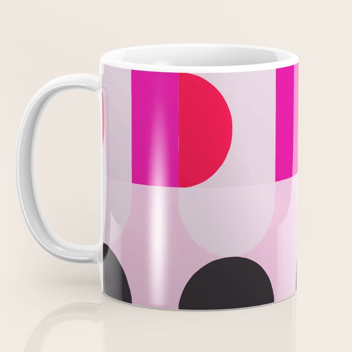 Mid Century Modern Pink Red Black Geometric Coffee Mug Gallery Image 3