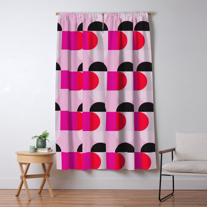 Mid Century Modern Pink Red Black Geometric Window Curtain Gallery Image 5