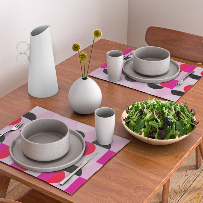 Mid Century Modern Pink Red Black Geometric Placemat Gallery Image 2