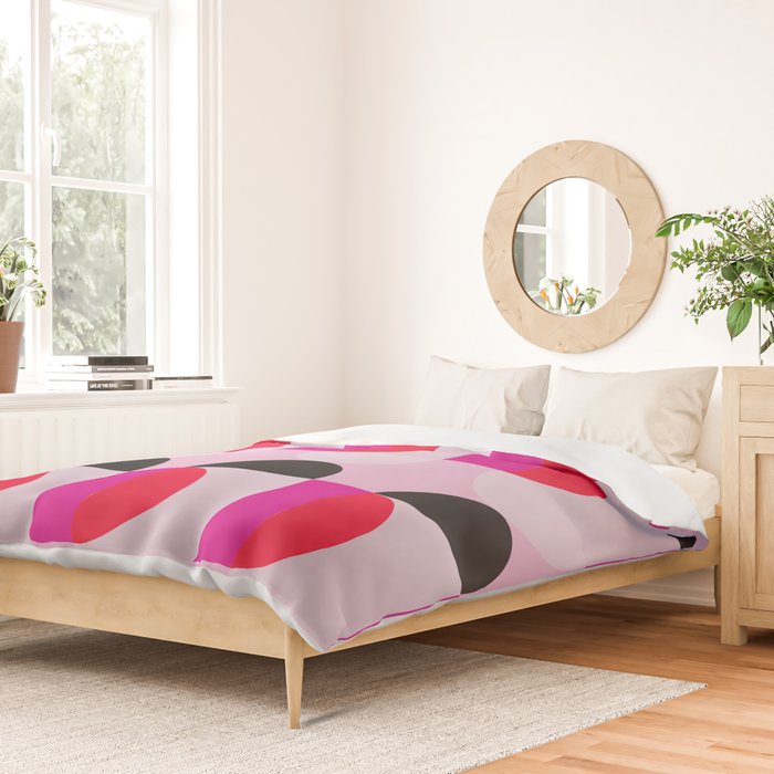 Mid Century Modern Pink Red Black Geometric Duvet Cover Gallery Image 2