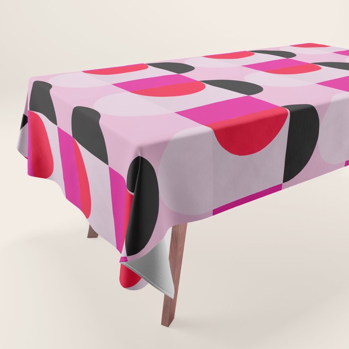Mid Century Modern Pink Red Black Geometric Tablecloth Gallery Image 1