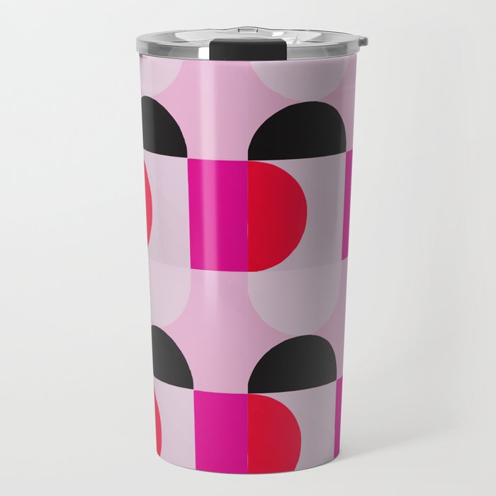 Mid Century Modern Pink Red Black Geometric Travel Mug Gallery Image 1