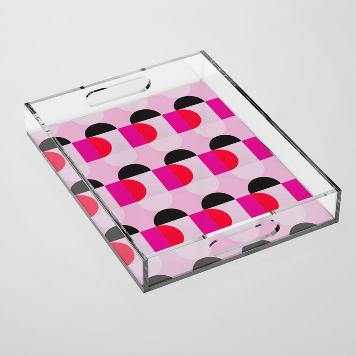 Mid Century Modern Pink Red Black Geometric Acrylic Tray Gallery Image 1