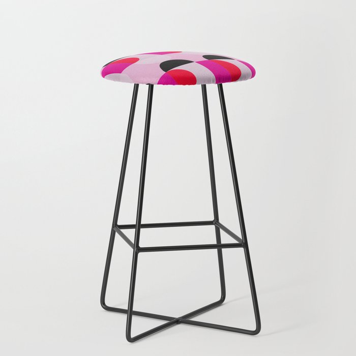 Mid Century Modern Pink Red Black Geometric Stool Gallery Image 1
