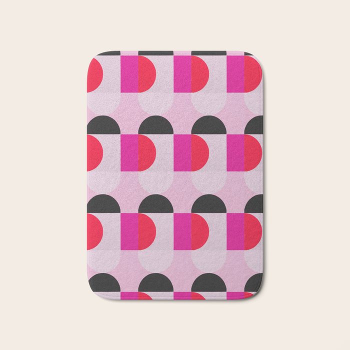 Mid Century Modern Pink Red Black Geometric Bath Mat Gallery Image 1