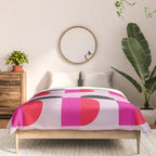 Mid Century Modern Pink Red Black Geometric Comforter Gallery Image 3