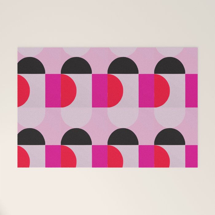 Mid Century Modern Pink Red Black Geometric Welcome Mat Gallery Image 1