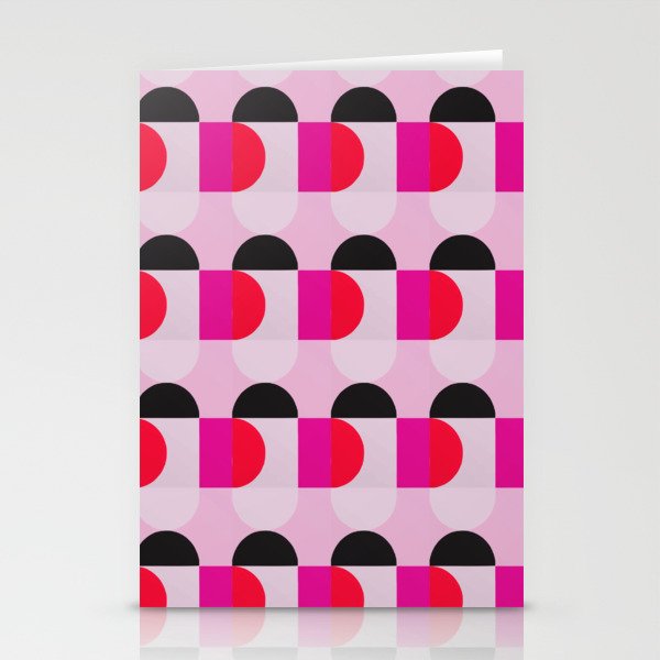 Mid Century Modern Pink Red Black Geometric Stationery Card Gallery Image 1