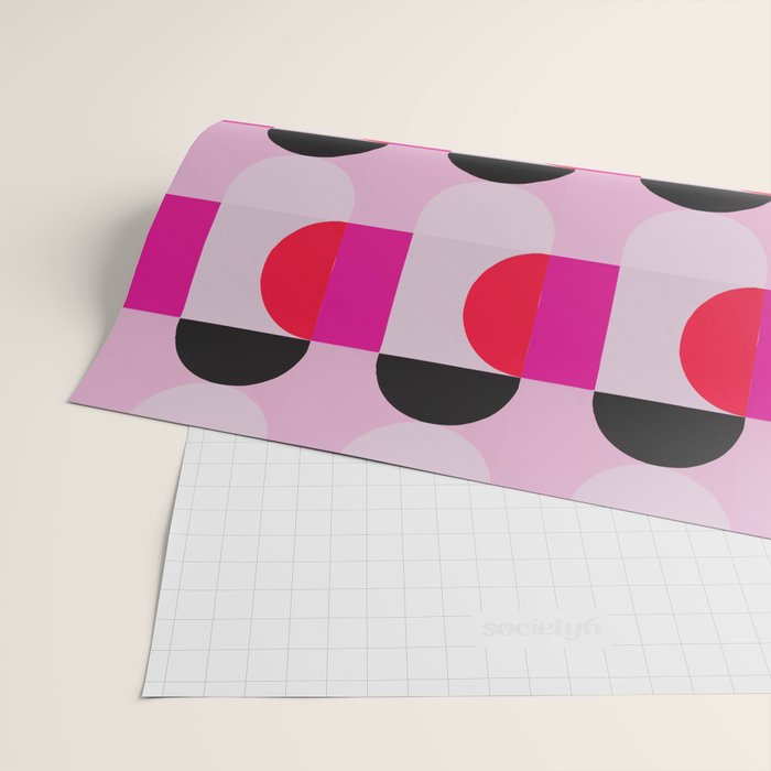 Mid Century Modern Pink Red Black Geometric Wrapping Paper Gallery Image 2