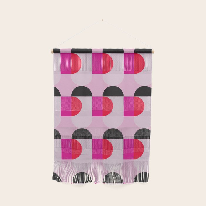 Mid Century Modern Pink Red Black Geometric Wall Hanging Gallery Image 1