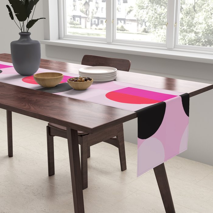 Mid Century Modern Pink Red Black Geometric Table Runner Gallery Image 2