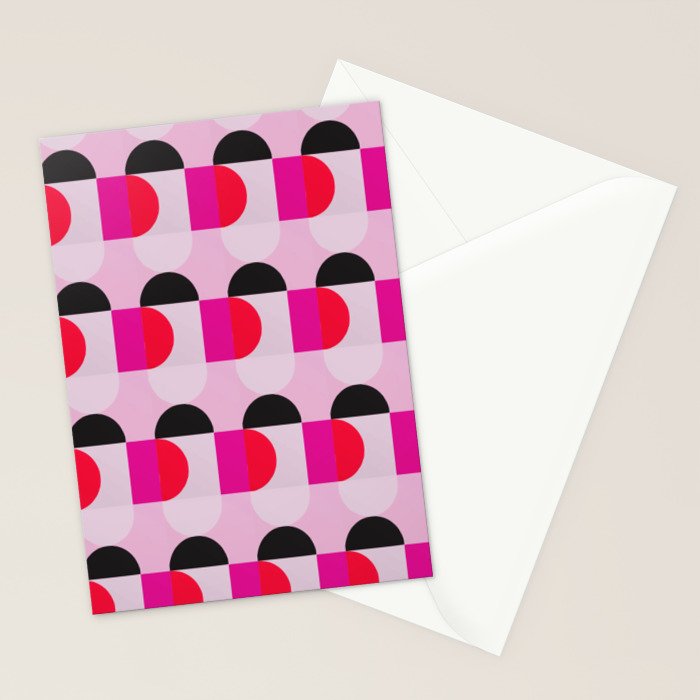 Mid Century Modern Pink Red Black Geometric Stationery Card Gallery Image 2