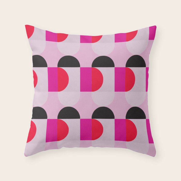 Mid Century Modern Pink Red Black Geometric Throw Pillow Gallery Image 6