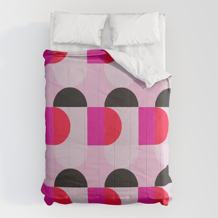 Mid Century Modern Pink Red Black Geometric Comforter Gallery Image 1