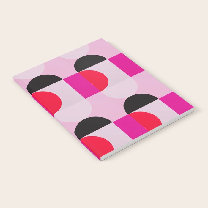 Mid Century Modern Pink Red Black Geometric Notebook Gallery Image 2