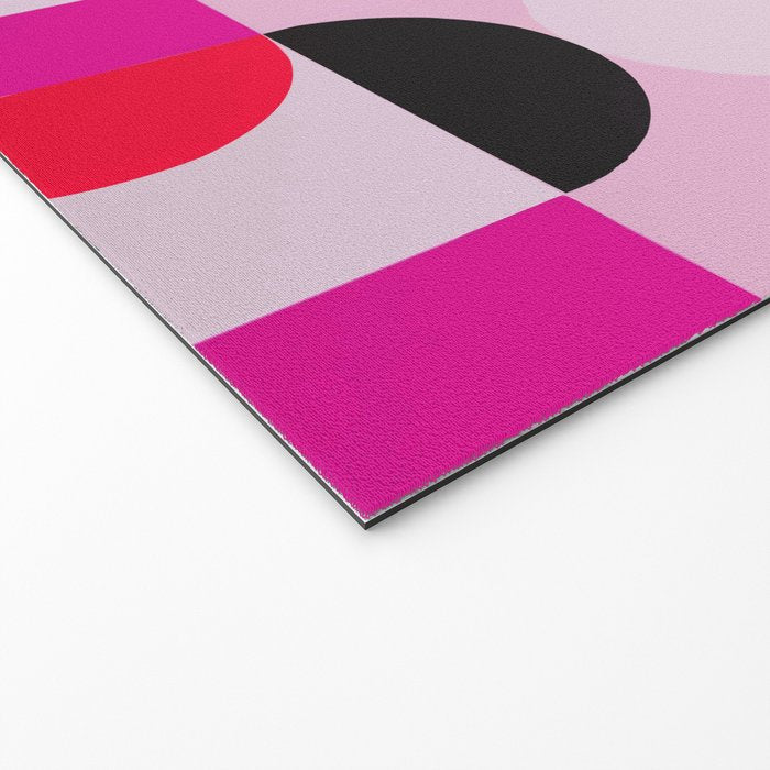 Mid Century Modern Pink Red Black Geometric Welcome Mat Gallery Image 2