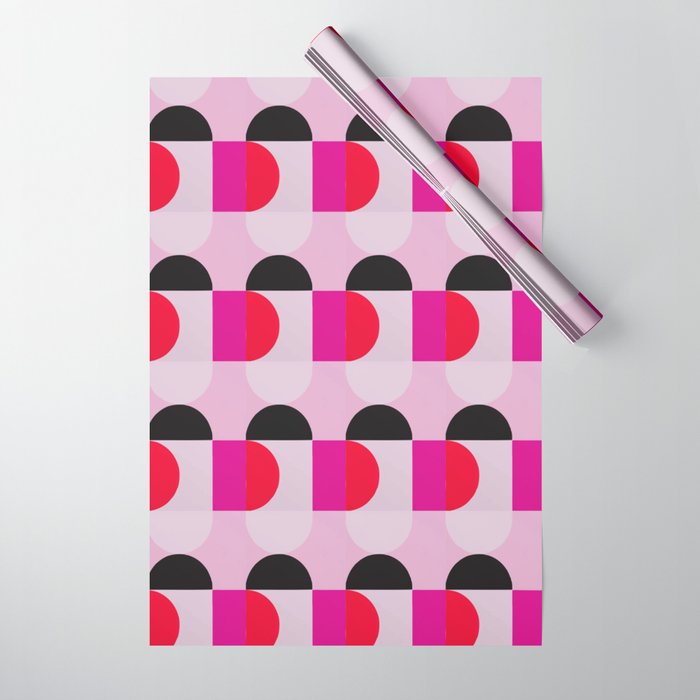 Mid Century Modern Pink Red Black Geometric Wrapping Paper Gallery Image 1