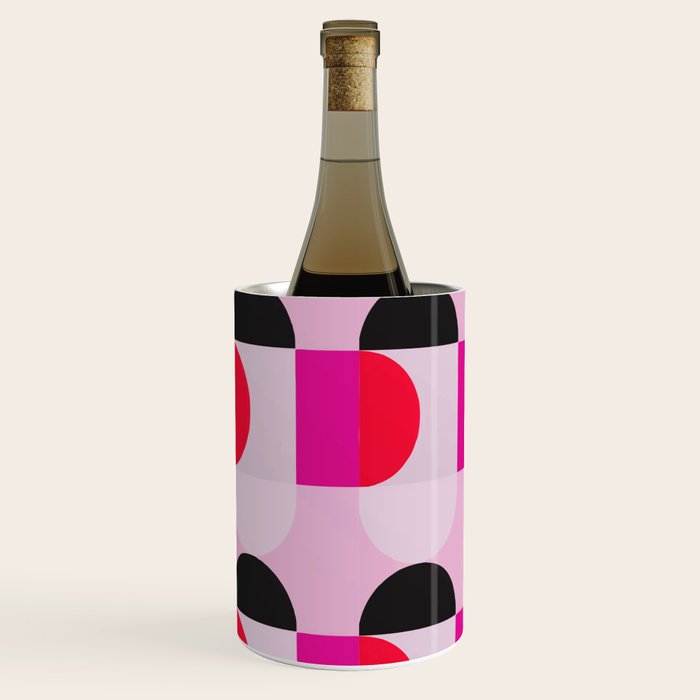 Mid Century Modern Pink Red Black Geometric Wine Chiller Gallery Image 3